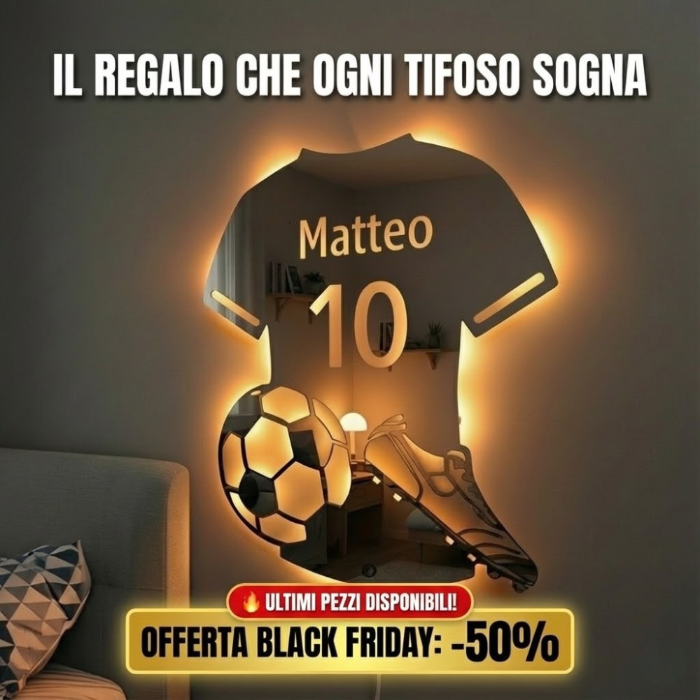 LuceCalcio™ | Specchio LED Maglia Personalizzata (Nome + Numero)